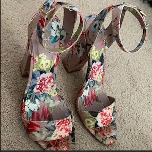 Aldo- Strappy Floral Chunky Heels